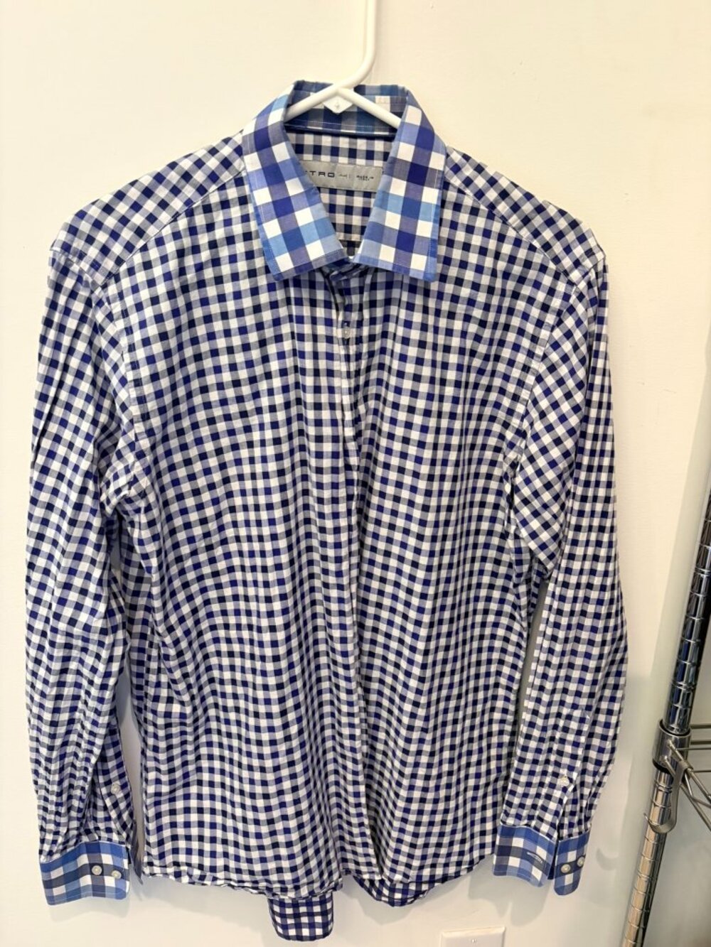 Men's Etro 100% Cotton, Size 41, long sleeve button down check